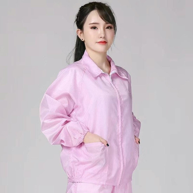 Antistatic Top Short Dust-free Jacket Lapel Overalls,Size:M(Pink)