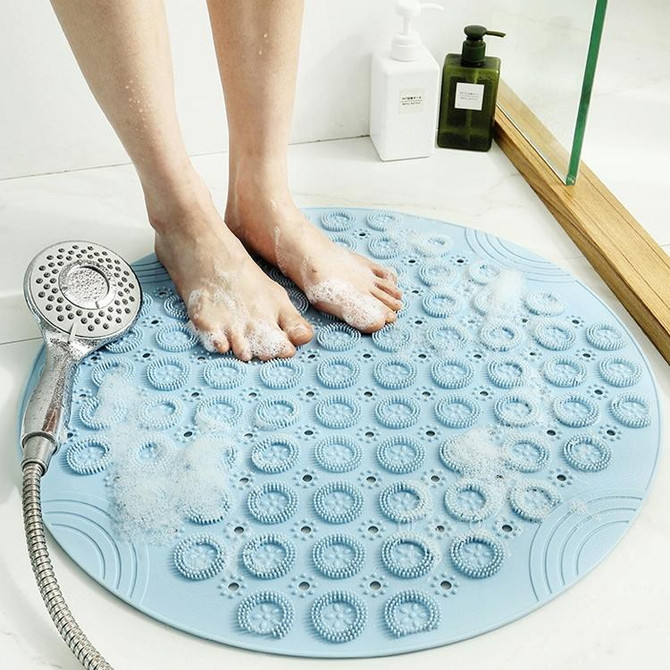 Bathroom Anti-slip Round Mat Suction Cup Massage Foot Pad(Blue)