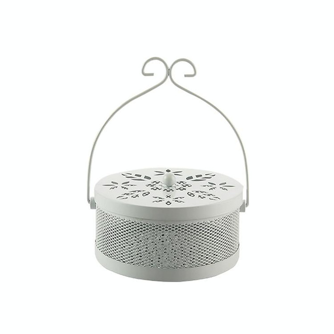 Outdoor Portable Multifunctional Hollow Fireproof Mosquito Coil Box with Lid(White)