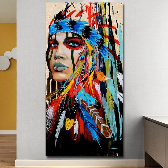 Modern Wall Art Prints Coloful Girl Feathered Women Canvas Painting For Living Room Home Decor, Size:30x45cm