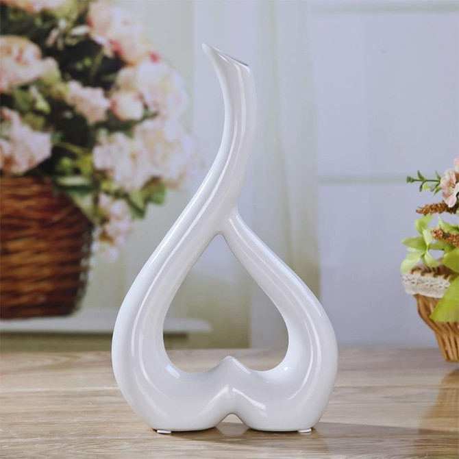 Heart Shape Creative Ceramic Flower Vase Home Decor Wedding Festival Office Desktop Decoration(White)