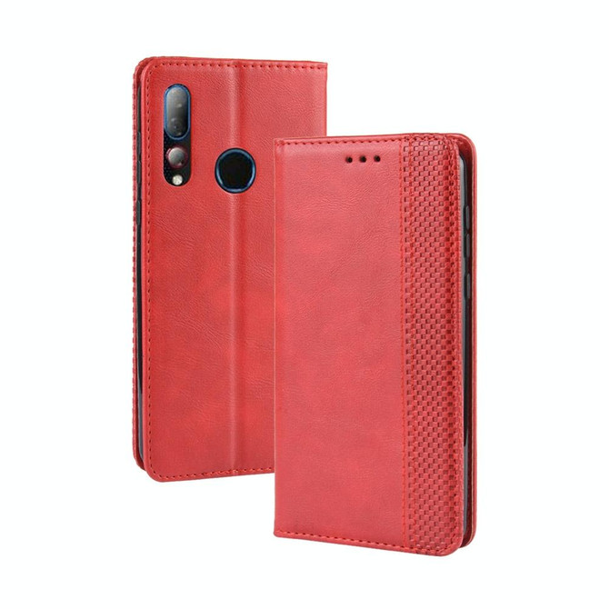 Magnetic Buckle Retro Crazy Horse Texture Horizontal Flip Leather Case for HTC Desire 19+(Desire 19 Plus) , with Holder & Card Slots & Photo Frame(Red)
