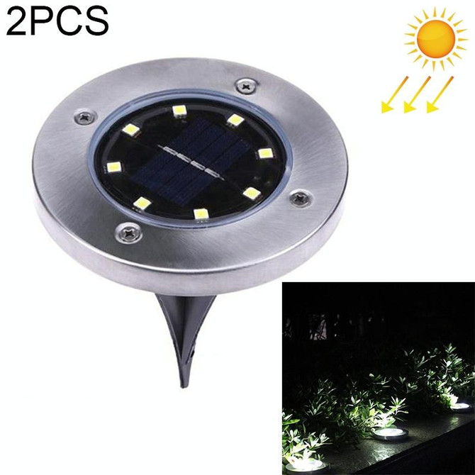 2 PCS 8 LEDs IP44 Waterproof Solar Powered Buried Light, SMD 5050 White Light Under Ground Lamp Outdoor Path Way Garden Decking LED Light