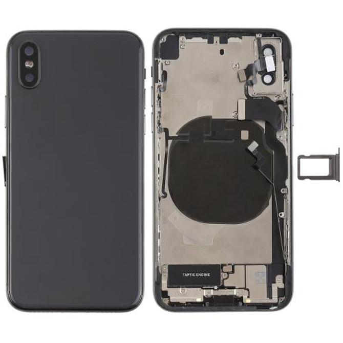 Battery Back Cover Assembly with Side Keys & Vibrator & Speaker Ringer Buzzer & Power Button + Volume Button Flex Cable & Card Tray & Battery Adhesive for iPhone X(Black)