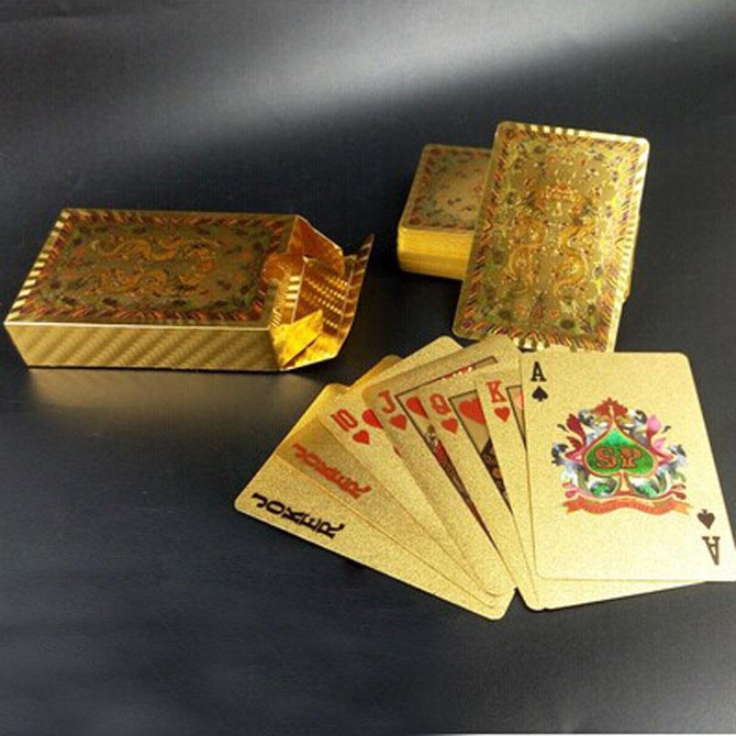 Creative Frosted Mosaic Gold Double Dragon Kung Hei Fat Choy Back Texture Plastic From Vegas to Macau Playing Cards Texas Poker Novelty Collection Gift