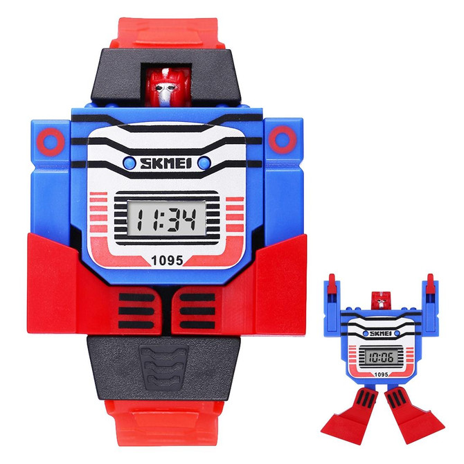 SKMEI Transformation Toy Shape Changing Removable Dial Digital Movement Children Watch with PU Plastic Cement Band(Red)