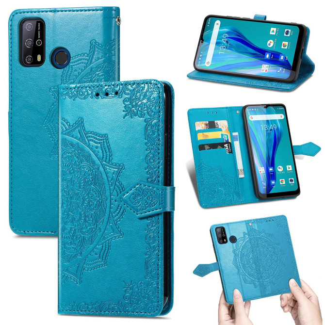 For Oukitel C23 Pro Mandala Flower Embossed Horizontal Flip Leather Case with Holder & Three Card Slots & Wallet & Lanyard(Blue)