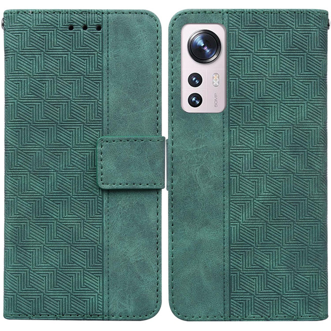 For Xiaomi 12 Pro Geometric Embossed Leather Phone Case(Green)