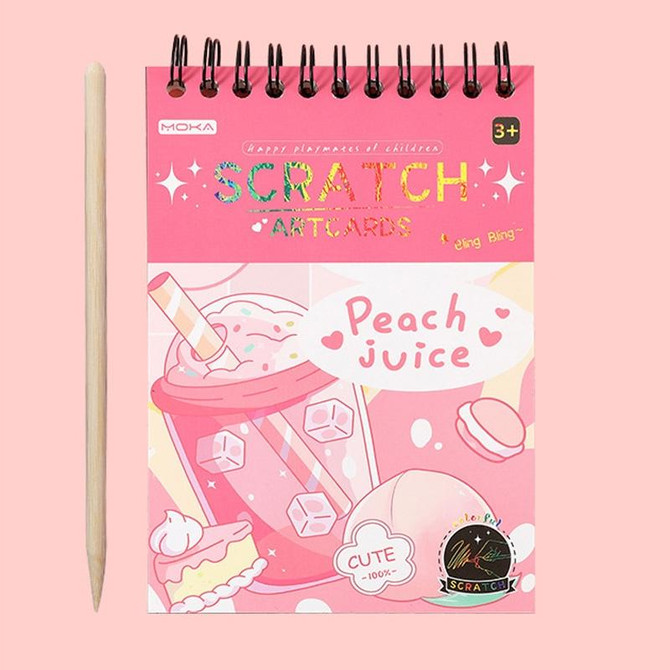 Hand Painted Scratch Paper Colorful Coil Scratchbook With Pen, Model: Peach Juice