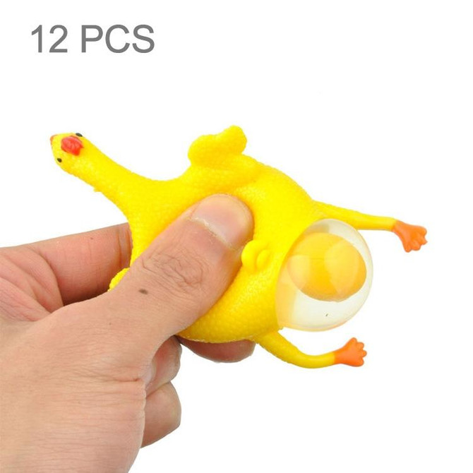 12 PCS Spoof Tricky Funny Gadgets Toys Vent Chicken Whole Egg Laying Hens Crowded Latex Rubber Anti Stress Ball