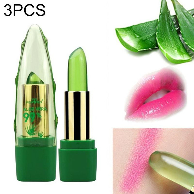 3 PCS PNF Aloe Vera Natural Moisturizer Lipstick Temperature Change Color Lip Balm Magic Pink Lipstick