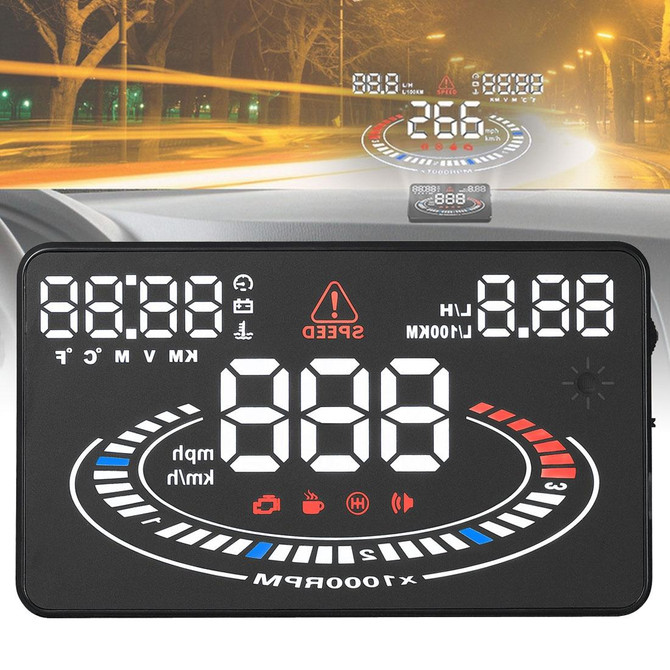 E300 5.5 inch Car OBDII / EUOBD HUD Vehicle-mounted Head Up Display Security System, Support Speed & Fuel Consumption, Overspeed Alarm,  Fuel Consumption, Water Temperature, etc.(Black)