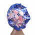 2 PCS Women Satin Night Sleep Cap Hair Bonnet Hat Silk Head Cover Wide Elastic Band(Royal Blue Flower)