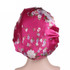 2 PCS Women Satin Night Sleep Cap Hair Bonnet Hat Silk Head Cover Wide Elastic Band(Magenta Flower)