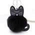 Fluffy Rabbit Fur Ball Cat Head Doll Toy Pompom Plush Keychains(Black)