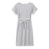 Slim-fit Waist Slimming Round Neck Striped Belt Dress (Color:Pinstripe Gray Size:XXL)