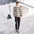 Down Jacket Lovers With The Same Paragraph Lamb Wool Coat Plaid Mori Retro Stand-up Collar Tooling Cotton Coat (Color:Grey grid Size:L)