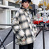 Down Jacket Lovers With The Same Paragraph Lamb Wool Coat Plaid Mori Retro Stand-up Collar Tooling Cotton Coat (Color:Grey grid Size:L)