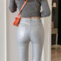 Frosted Matte Stretch Skinny High-waisted Trousers (Color:Silver Gray Thin Velvet Size:XL)