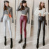 Frosted Matte Stretch Skinny High-waisted Trousers (Color:Silver Gray Thin Velvet Size:XL)