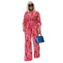 Large Size Striped Printing Oblique Long-sleeved Shoulder Loose Fashion Casual Suit (Color:Red Size:XXXXL)