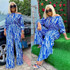 Large Size Striped Printing Oblique Long-sleeved Shoulder Loose Fashion Casual Suit (Color:Blue Size:L)