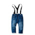 Children Long-sleeved Shirt + Denim Suspenders And Trousers Two-piece Suit (Color:Blue Size:130)