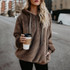 Long-sleeved Hooded Solid Color Women Sweater Coat (Color:Brown Size:S)