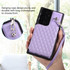 For Samsung Galaxy S23 Ultra 5G Grid Texture Card Bag Phone Case with Lanyard(Purple)