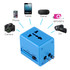 World-Wide Universal Travel Concealable Plugs Adapter with & Built-in Dual USB Ports Charger for US, UK, AU, EU(Blue)