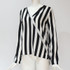 Women Striped Shirt Long Sleeve V-neck Shirts Casual Tops Blouse, Size:XXXL(Black)