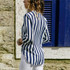 Women Striped Shirt Long Sleeve V-neck Shirts Casual Tops Blouse, Size:XXXL(Navy Blue)