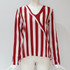 Women Striped Shirt Long Sleeve V-neck Shirts Casual Tops Blouse, Size:XL(Red)