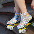 Adult Children Graffiti Roller Skates Shoes Double Row Four-Wheel Roller Skates Shoes, Size: 41(Flash Wheel White)