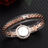 Lvpai P866 Diamond Five-Pointed Star Bracelet Watch Ladies Alloy Quartz Watches(Rose Gold Blue)