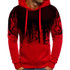 Men Loose Print Hoodie Sport Sweatshirt Set (Color:Red Size:XXL)