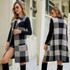 Women Long Suit Collar Sleeveless Sweater Jacket Plaid Jacquard Knit Vest Cardigan, Size: L(Gray)