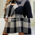 Women Long Suit Collar Sleeveless Sweater Jacket Plaid Jacquard Knit Vest Cardigan, Size: L(Gray)