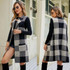 Women Long Suit Collar Sleeveless Sweater Jacket Plaid Jacquard Knit Vest Cardigan, Size: S(Gray)
