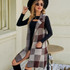 Women Long Suit Collar Sleeveless Sweater Jacket Plaid Jacquard Knit Vest Cardigan, Size: S(Gray)