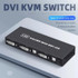 4K DVI USB KVM Switch DVI 2 In 1 Out Adapter Two Computer Shared Switcher Hub(Black)