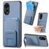 For OPPO Reno9 Pro+ 5G Carbon Fiber Card Bag Fold Stand Phone Case(Blue)