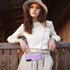 For Samsung Galaxy S23+ 5G Rhombic Texture Card Bag RFID Phone Case with Long Lanyard(Light Purple)