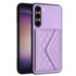 For Samsung Galaxy S23+ 5G Rhombic Texture Card Bag RFID Phone Case with Long Lanyard(Light Purple)