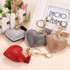 Heart Keychain Leather Tassel Gold Key Holder Metal Crystal Key Chain Keyring Charm Bag Auto Pendant Gift(blue)