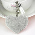 Heart Keychain Leather Tassel Gold Key Holder Metal Crystal Key Chain Keyring Charm Bag Auto Pendant Gift(silver white)