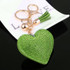 Heart Keychain Leather Tassel Gold Key Holder Metal Crystal Key Chain Keyring Charm Bag Auto Pendant Gift(green)