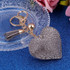 Heart Keychain Leather Tassel Gold Key Holder Metal Crystal Key Chain Keyring Charm Bag Auto Pendant Gift(black gray)
