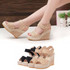 Summer Women Sandals Slope Heel Lace Open Toe Adhesive One Word Buckle Strap Muffin Thick Bottom Shoes, Size: 36(Beige)