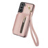For Samsung Galaxy S21 5G YM006 Skin Feel Zipper Card Bag Phone Case with Dual Lanyard(Rose Gold)